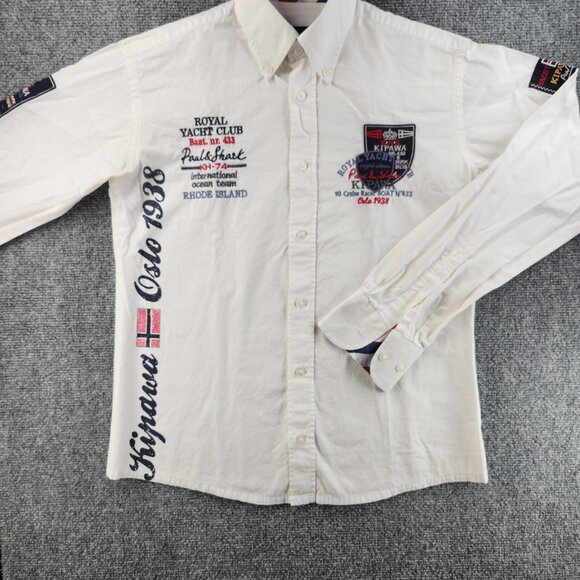 Paul & Shark Cotton Graphic Print Button-Down Medium White Shirt Men Long Sleeve - Picture 3 of 16